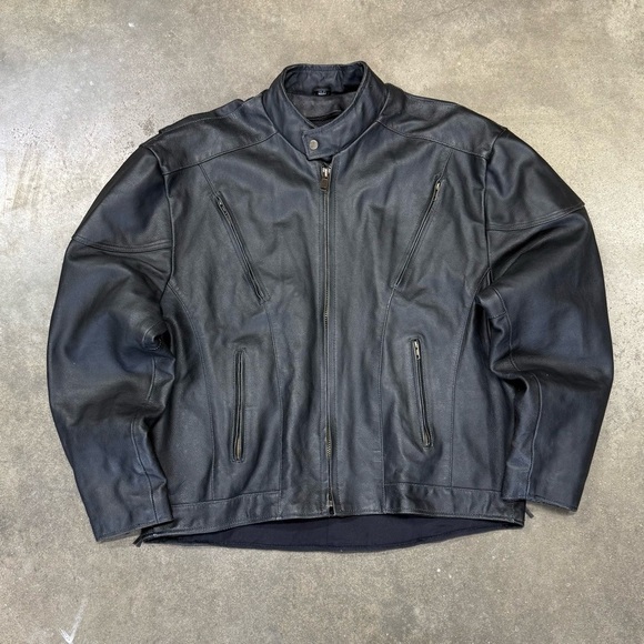Vintage Genuine Leather Bomber Jacket Black Biker Moto Mens 52